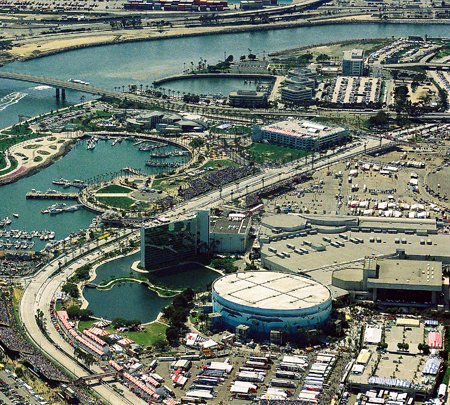 An aerial view of the Long Beach Convention Center and Long Beach Arena, on  Monday, April 5, 2021 in Long Beach. (Photo by Image of Sport/Sipa USA  Stock Photo - Alamy